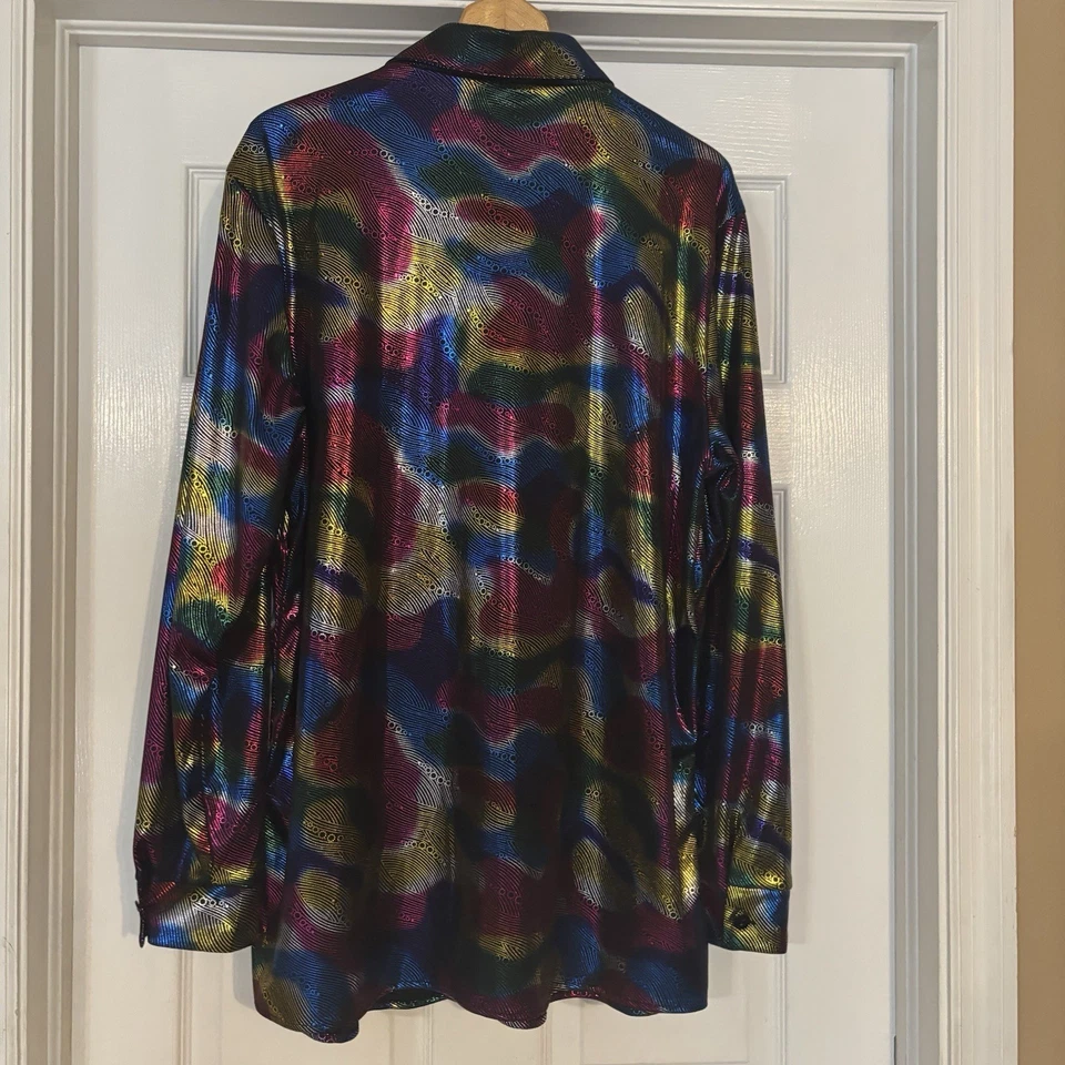 Disco 70's Long Sleeve Metallic Tie Dye Shirt Adult Costume -One Size - Image 3 of 4