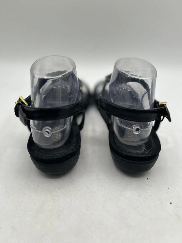 Sandalia tanga Lauren Ralph Lauren para mujer talla 8B negra punta abierta hebilla cuero Foto 3 de 4