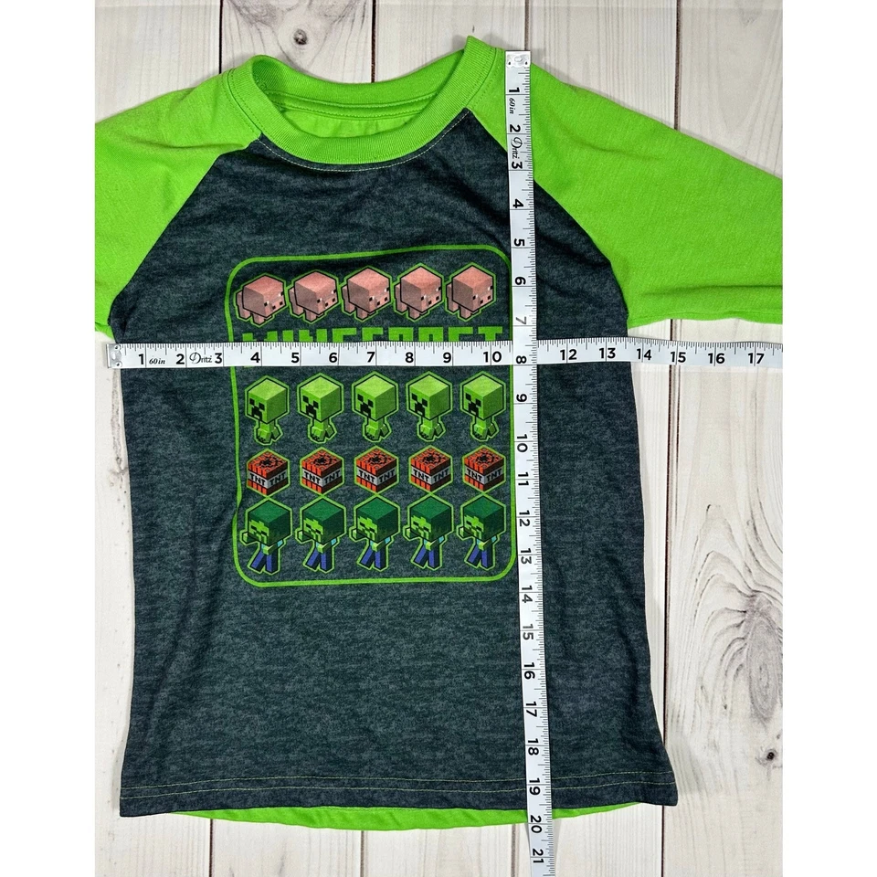 Minecraft Boy's 8 Long Sleeve Pajama Shirt PJ Green Flame Resistant 2022 Mojang - Image 3 of 4