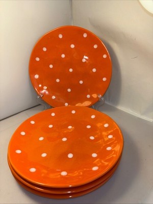4 Vtg Maxwell & Williams Sprinkle Orange and white polka dots Salad plates 8 1/2