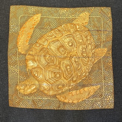 HERMES Carre 90 De Madras a Zakynthos turtle Silk Scarf 90cm Rare