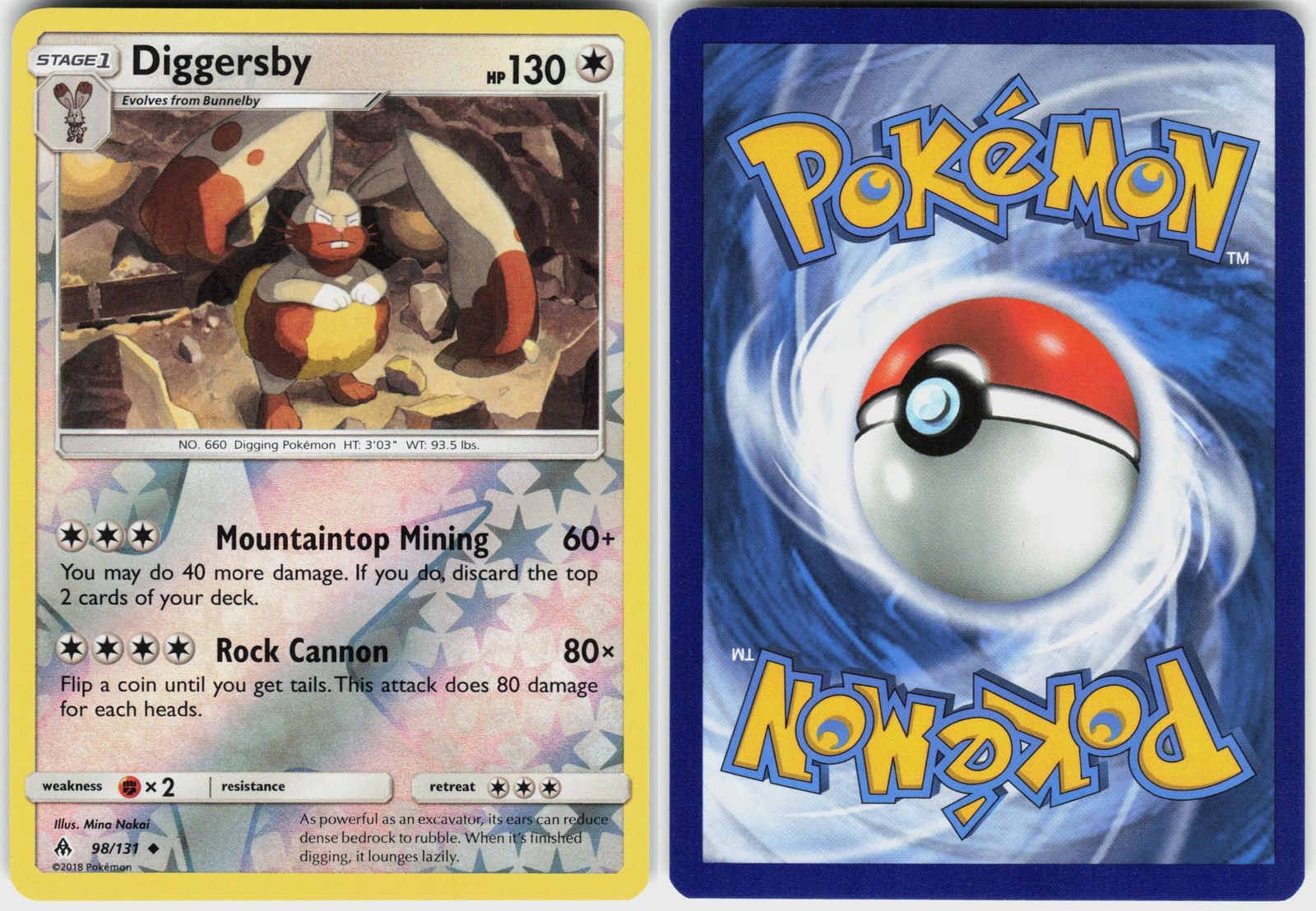 Diggersby 98/131 Uncommon Forbidden Light Pokemon Reverse Holo NM