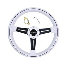13.78 Inch350mm Wood Racing Steering Wheel Neo Chrome Spoke Universal 6 White