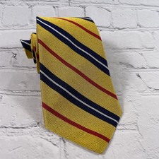 J. Press Yellow Navy Red White Striped 100% Silk Tie Made in USA