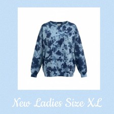 New Oversized Crewneck Sweatshirt Fun Blue Tie Dye Allover Pattern Ladies XL