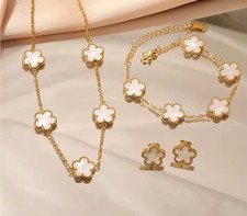3Pcs/Set Gold Color Stainless Steel Necklace Bracelet Earrings for Women Jewelry