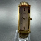 Seiko Tank Watch Women 14mm MOP Dial Gold Tone Rectangle 2e20-7609 New BatteryAB