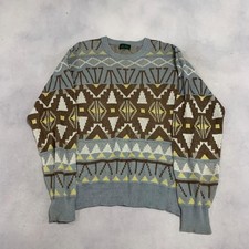 Vintage Knitted Jumper Abstract Patterned Grandad Knit Sweater Men's L
