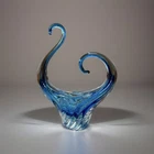 Vintage 13” Tall  Murano Blue Sommerso and Bullicante Art Glass Sculptural Vase