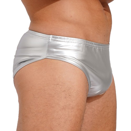 Bikini uomo lucido metallizzato pelle verniciata slip rigonfiamento marsupio mutandine intimo - Foto 73 di 100