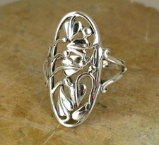 STUNNING STERLING SILVER LONG FILIGREE FLOWER RING size 9 style r0607