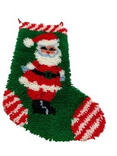 Vintage Santa Claus Christmas Stocking Latch Hook Shag Handmade 24 in