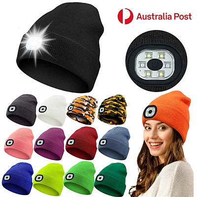 Knitted Hat LED Light Winter Autumn Warm Beanie Men Women Head Cap Rechargeable
