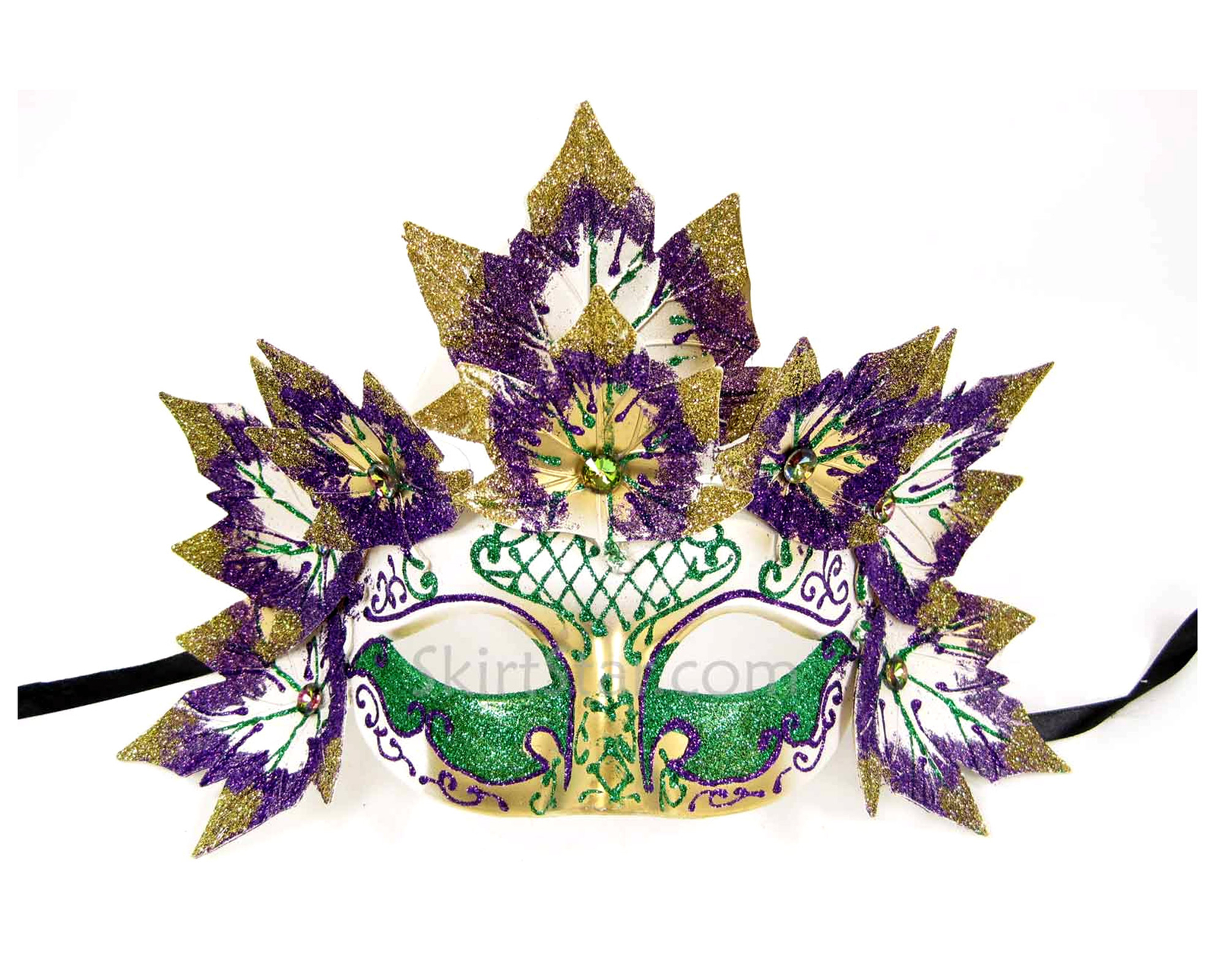 Masquereade Mask Glitter Green Purple Gold Leaves Fairy Mardis Gras Face Wall