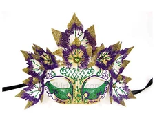 Masquereade Mask Glitter Green Purple Gold Leaves Fairy Mardis Gras Face Wall