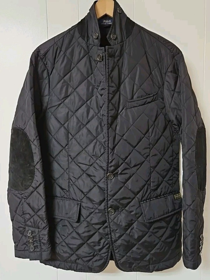 Polo Ralph Lauren Quilted Jacket Black Quilted Nylon Leather Elbow