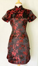 Classic Brocade Chinese Cheongsam Qipao Dress with Plum Flower Print Knee Length
