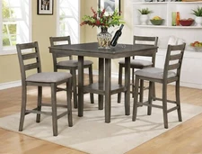 NEW 5PC Modern Dining Table (40"x40") Counter-Height Transitional Gray & 4 Chair