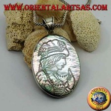 Silver Pendant 925? Cameo On Mother Of Pearl Oval Large (Abalone)