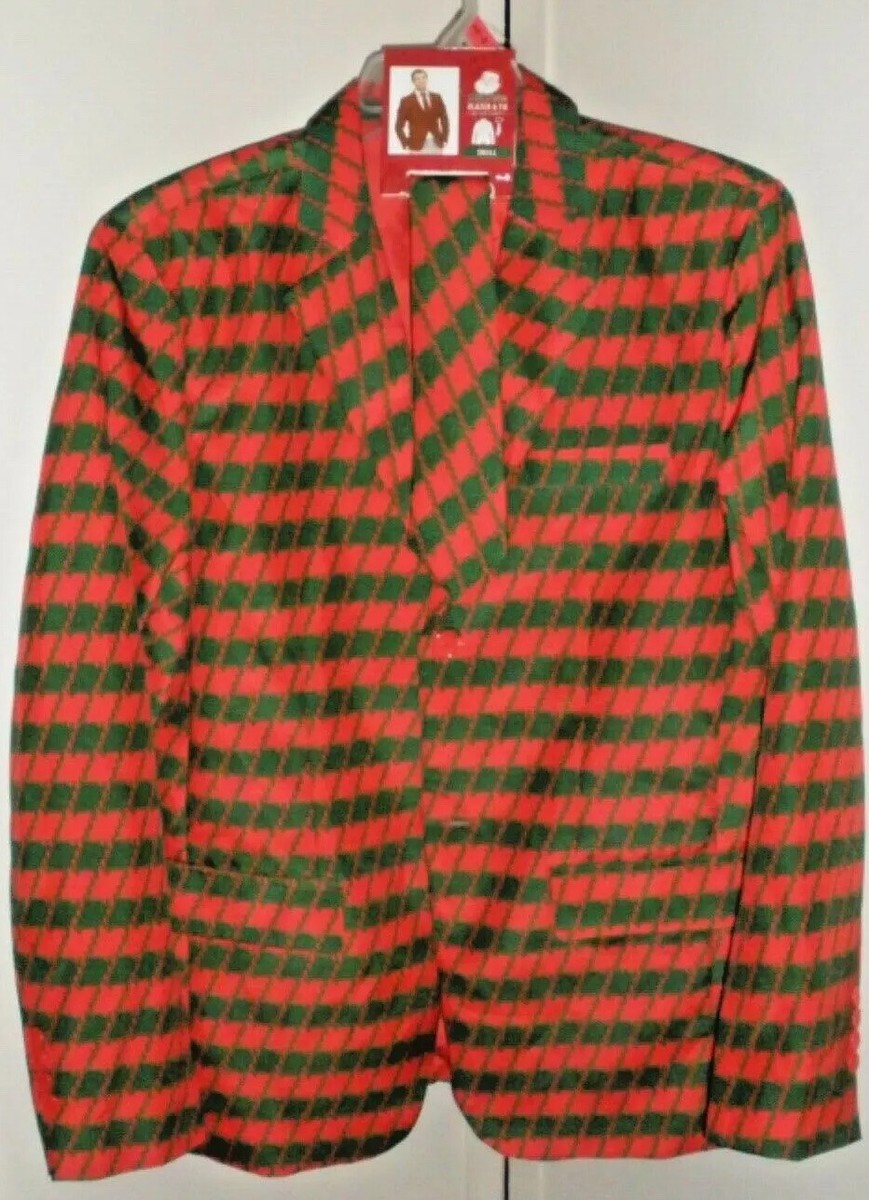 Ugly Christmas Sport Coat Blazer Jacket Button Matching Tie