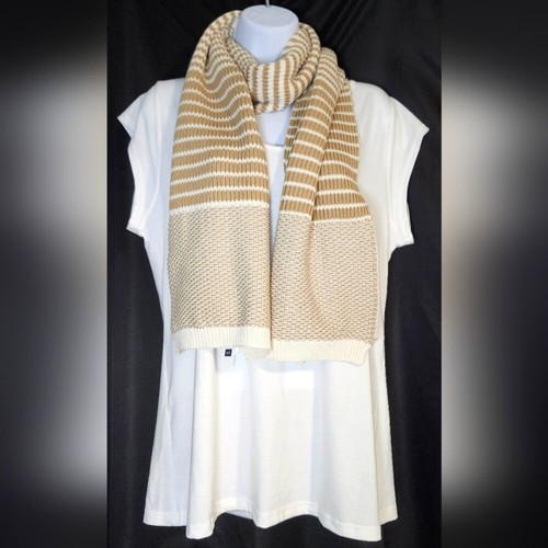 Gap Knit Scarf NWT Tan Ivory Stripe Winter Neutral Minimalist Warm Quiet Luxury