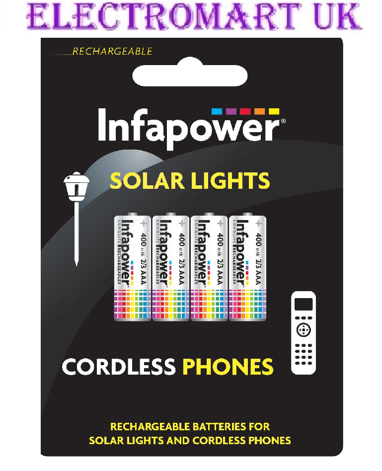 4 X INFAPOWER RECHARGEABLE CORDLESS PHONE SOLAR LIGHT BATTERIES 2/3 AAA