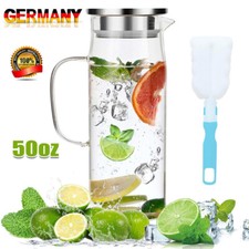 Glas Wasserkaraffe 1,5Liter Glaskaraffe mit Deckel Wasserflasche Wasser Glaskrug