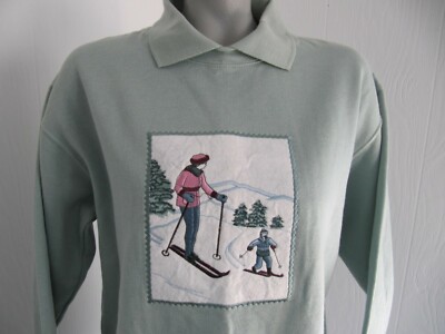 Boundary Waters Sage Green Skiing ski Sweatshirt Collared Size S NWT