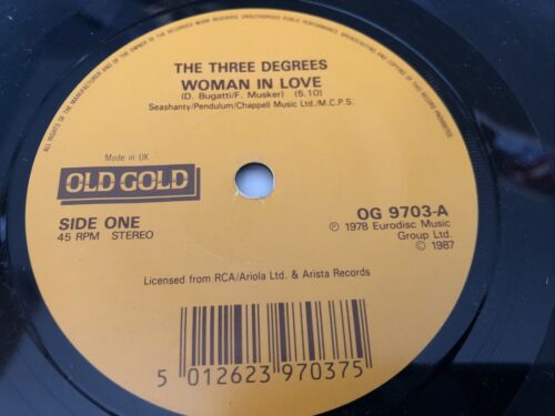 The Three Degrees - Woman In Love 7" Vinyl Single Record - Foto 1 di 6