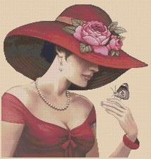 Art Deco Lady with Red Hat Counted Cross Stitch Chart No.1-192K