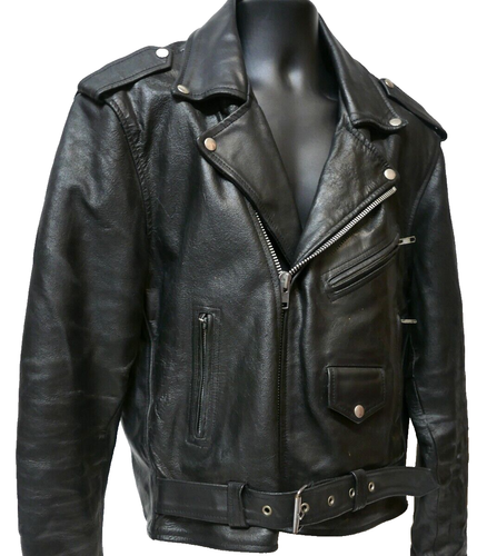 Vintage Men's American Top Genuine Leather Motorcycle Jacket Black Size 48 - Picture 4 of 11