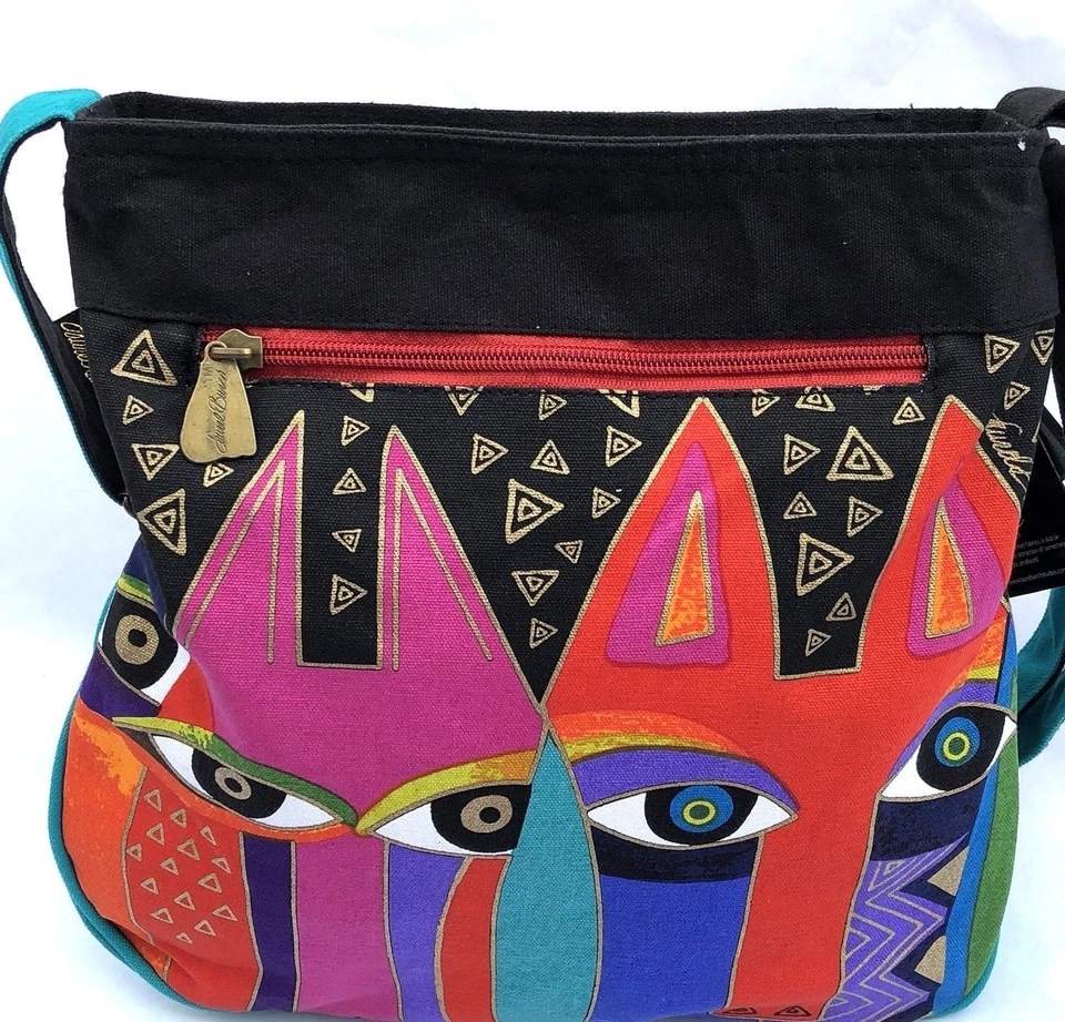 Sun N Sand Laurel Burch Gatos Tribales Lona Mediana Bandolera Bolso Mensajero Cartera Foto 3 de 4