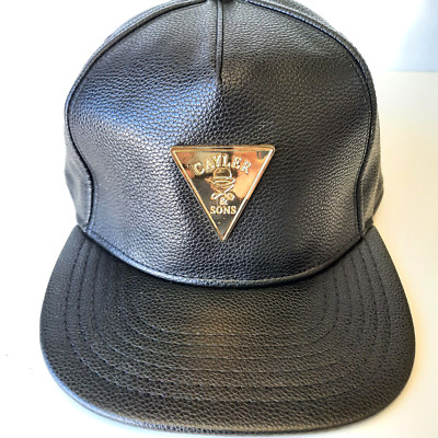 Cayler & Sons Adult Hat Cap Snap Back Adjustable Men Black Leather Look D