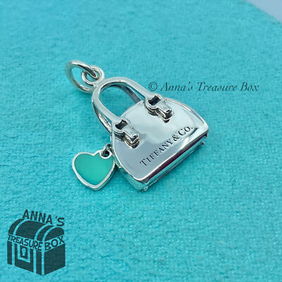Tiffany & Co. 925 Silver Purse Handbag Blue Enamel Heart Charm