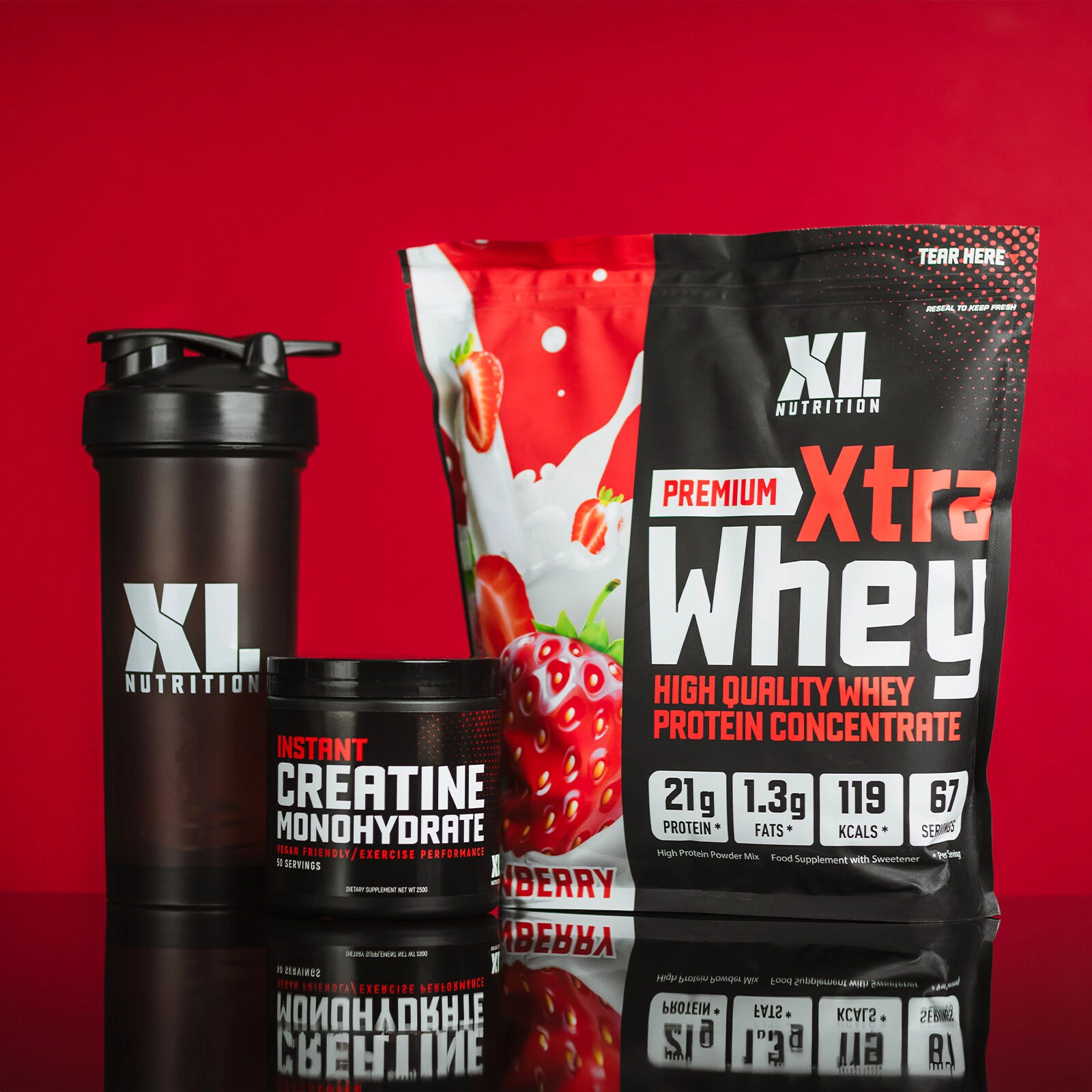 XL Nutrition Gym Essentials Bundle | Whey Protein 2kg |Creatine 250g| Shaker Cup