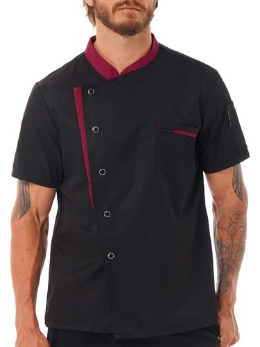 Men Chef Coat Short Sleeve Button Down Chef Jacket Cooking Kitchen Uniform Tops - Picture 15 of 19