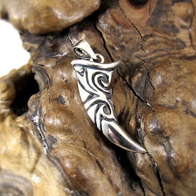 Massiver 925 Sterling Silber Tribal Zahn Säbelzahn Anhänger - Wolfszahn Charm