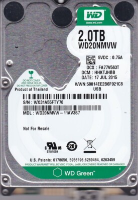 WD20NMVW-11AV3S7 dcm: HHKTJHBB s/n: WX31A5 2015 2TB 2.5'' USB 3.0 Western Digital