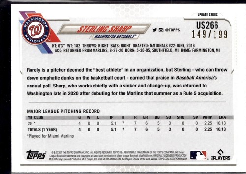 2021 TOPPS UPDATE RED FOILBOARD #US266 STERLING SHARP RC (149/199) - Picture 2 of 2