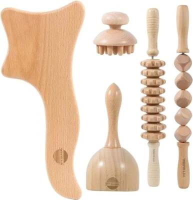 HTT GLOBAL Wood Therapy Massage Tools for Full Body (5Pcs)