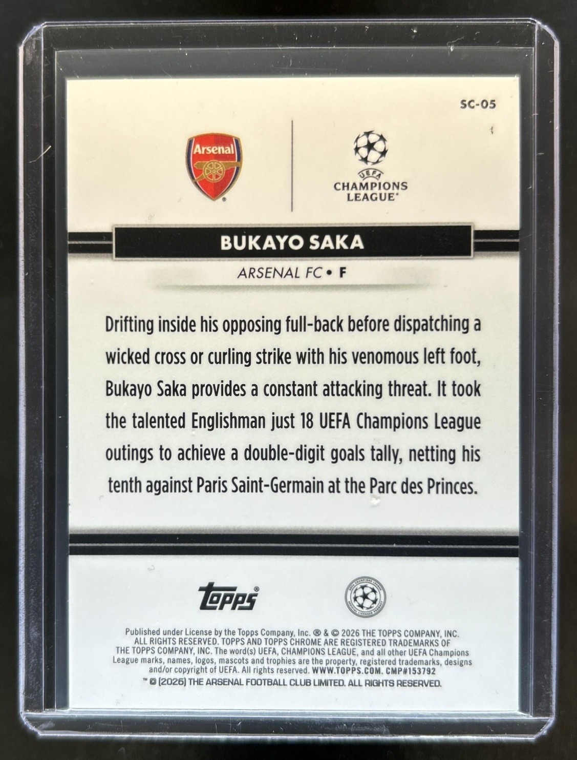 2026 Topps Chrome National NSCC Bukayo Saka UEFA Refractor #SC-05 view 2