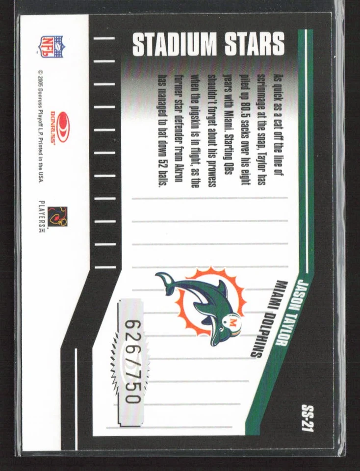 Jason Taylor 2005 Donruss Classics #SS-21 Stadium Stars Goal Line Bronze /750 - Image 2 of 2