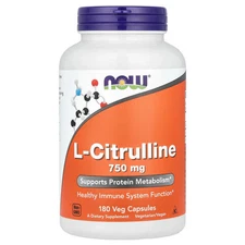 Now Foods L-Citrulline 750 mg 180 Veg Capsules GMP Quality Assured, Kosher,