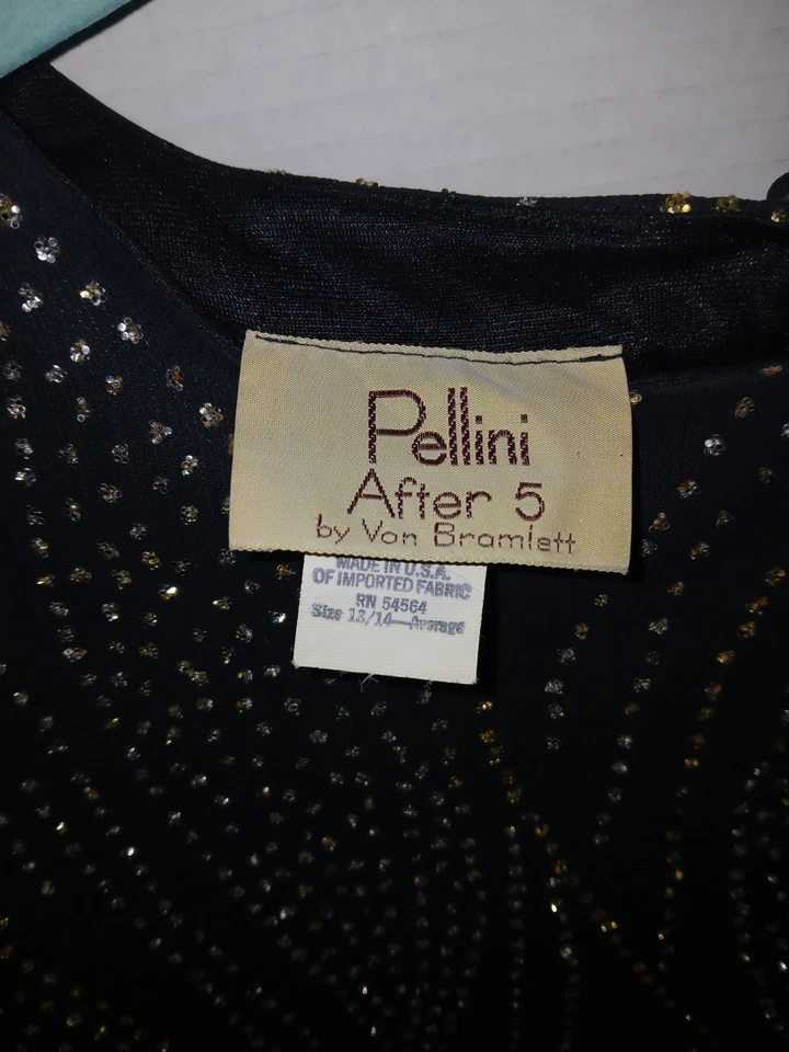 Vestido midi vintage After 7 de Pellini negro y dorado con tachuelas - talla 13/14 Foto 3 de 4