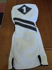 White & Black Retro Two Stripes Universal Driver Leather Slip-on Head Cover-Used