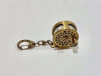 Vintage Mini Brass Fisherman Reel Tape Measure with Keychain   100cm / 40 in.