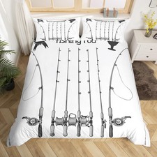 Fishhook Duvet Cover Set Queen Size Fishing Bedding Set Fish Hook Equipment P...