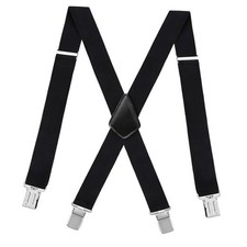 Mens Suspenders X-Back Wide Adjustable Solid Black 1.5 Inch Wide 1.5" Wide
