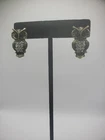 Vintage Gold Tone Owl Earrings Pierced Stud Crystals Womens Jewelry Costume