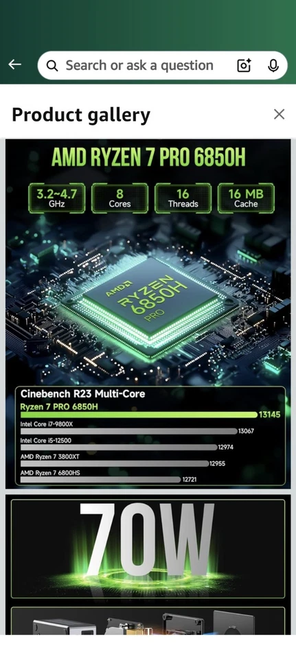 GMKtec Mini PC Gaming, M7 AMD Ryzen 7 PRO 6850H (8C/16T 4.70Ghz) Dual NIC LAN... - Image 2 of 4